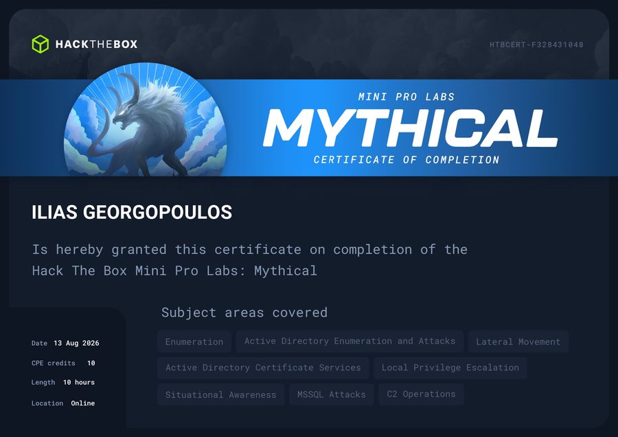 Hack The Box Pro Lab - Mythical