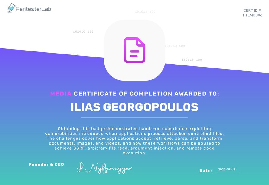 PentesterLab Media Certificate PTLM0006